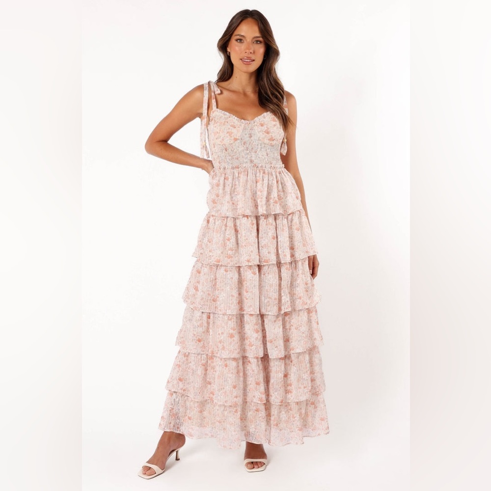 Petal & Pup Blush Floral Tiered Midi Dress
